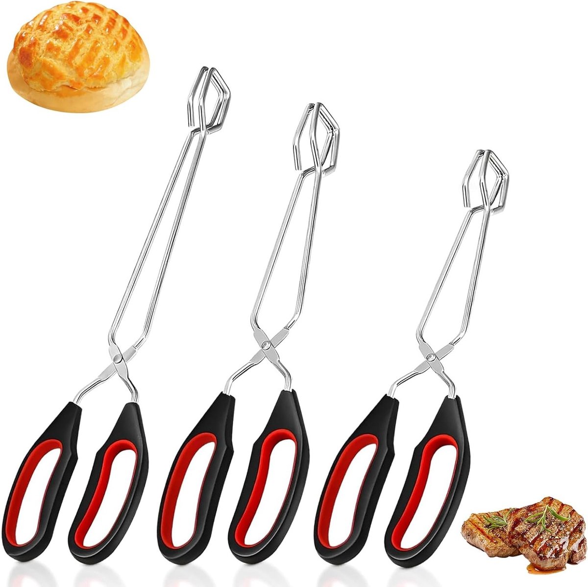 Verlengde Grilltangen Set van 3 voor Koken van Brood, Vlees en Barbecue, Geschikt voor Airfryers en Bakken