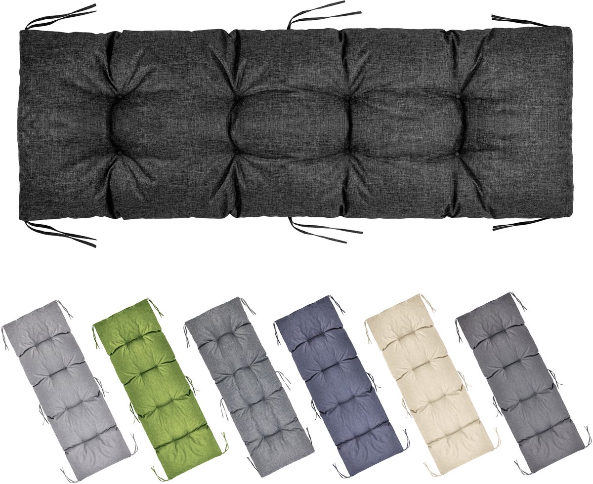 Garronda Bankkussen 160x50 cm – 10 cm dik – Waterafstotend & UV-bestendig – met Banden – Zwart GD-AM-Bono