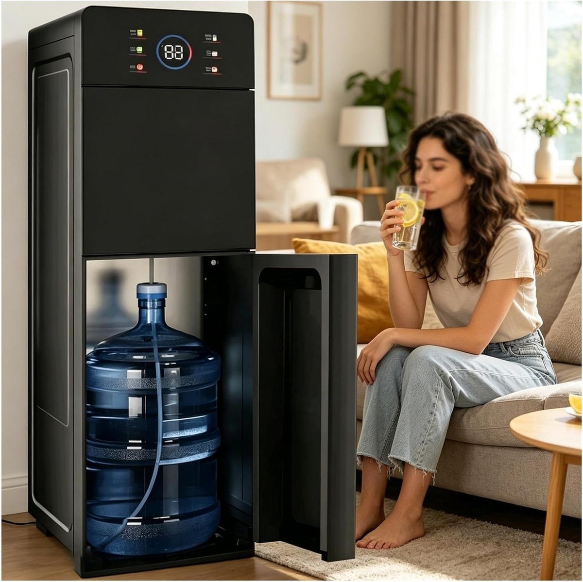 Waterkoeler Onderlading - Waterdispenser Fles - Thuis Kantoor Keuken - Digitaal Temperatuurdisplay - 5 Gallon Flessen - Zwart