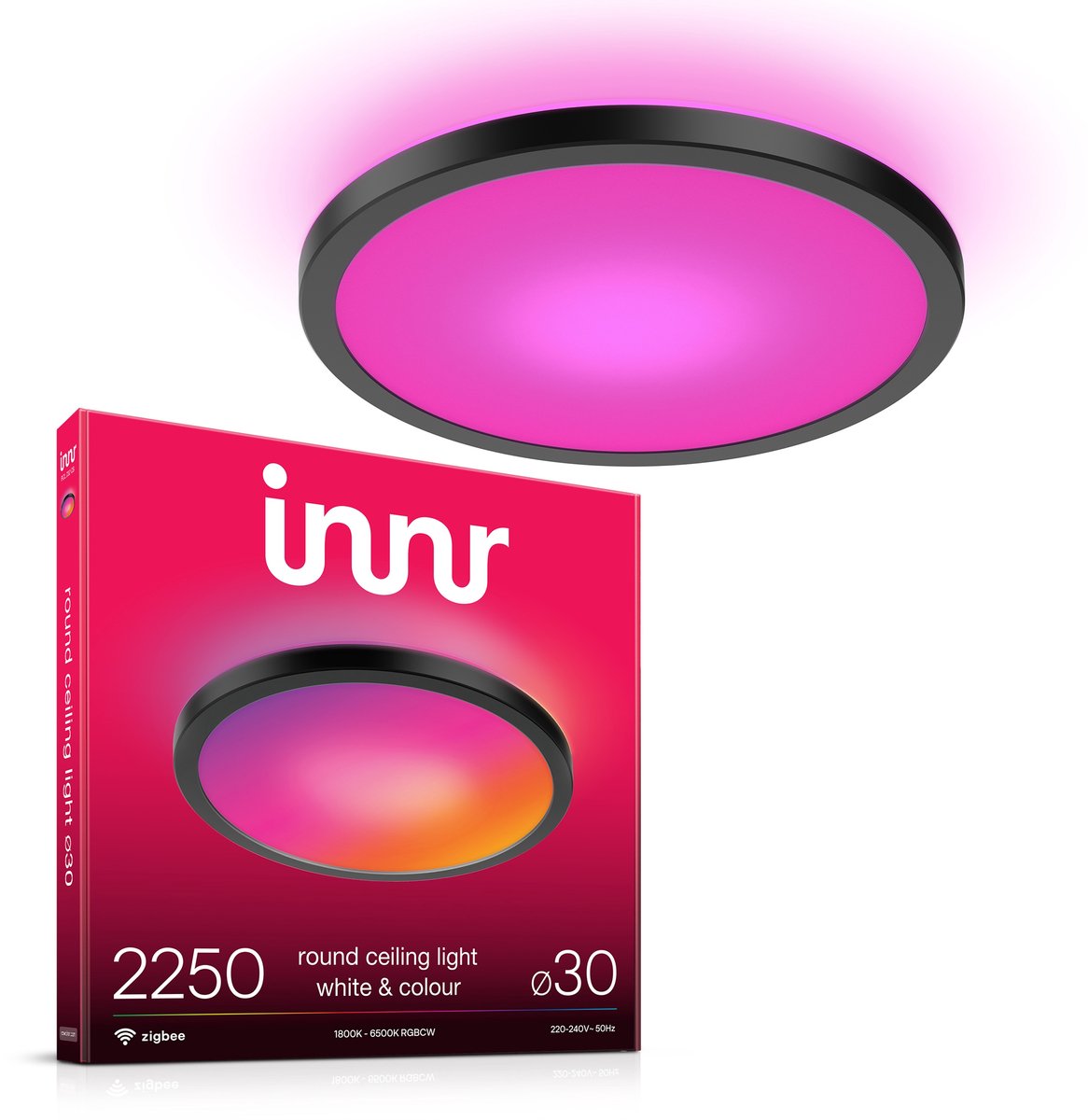 Innr Smart Plafondlamp - 30 cm - Zigbee - geschikt voor Philips Hue - LED plafonniere kleur en warmwit tot koelwit licht - slimme lamp - dimbaar - zwart - 2250 Lumen