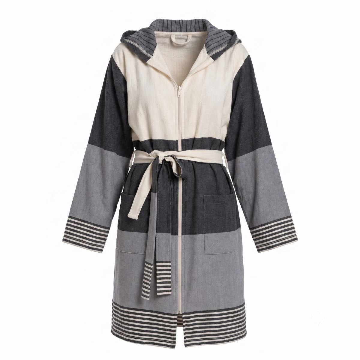 Hamam Badjas Met Rits En Capuchon - Sultan Bicolore - Black / Dark Grey