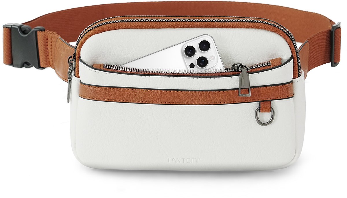 TANTOMI - Dames Schoudertas - met Tweewegsrits - Elegant Heuptas - Verstelbare Bag Strap - Kleine Schoudertas - Crossbody Tas Dames - Wit/lichtbruin