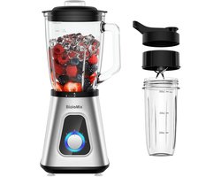 Mixeur Noordvale 1300W - Pichet en verre 1,5 litre - Mixeur Smoothie - Avec gobelet en plastique 600ML - Pour soupes et smoothies - Argent