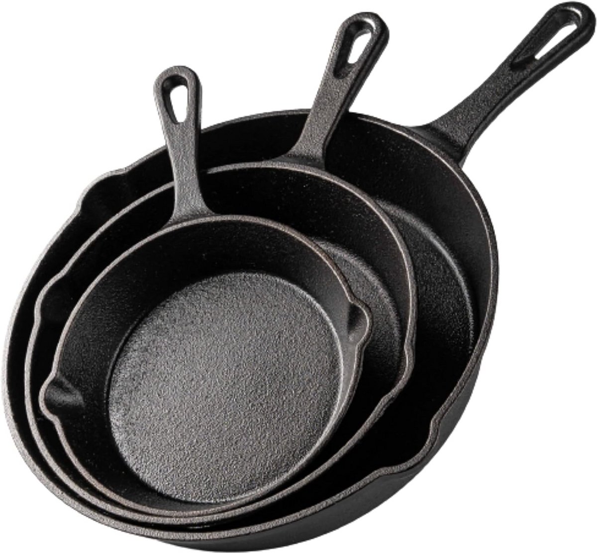 Gietijzeren Koekenpan - Koekenpannen Set - Veelzijdig Koken - Voorverwarmd & Ovenbestendig - 3 Maten - Zwart
