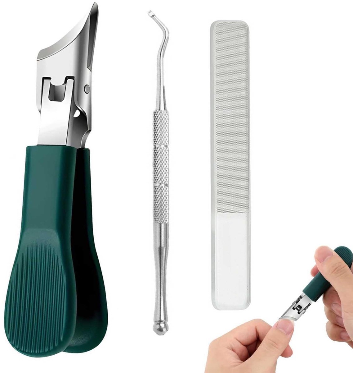 MTTproducts- Nagelverzorgingsset 3-delig - Scherpe Schuinbek Nagelknipper - Precisie Nagelvijl - RVS Nageltools - Compact Formaat - Voor Thuisgebruik/Reis - Nagelset
