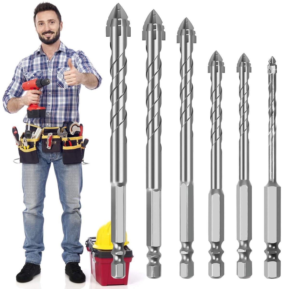 MTTproducts - Boor Set - Eccentrische Boor met 4 Snijkanten - Multi-Functioneel - 6 Stuks - Hoogwaardige Staal - Geschikt voor Beton - 4/5/6/8/10/12 mm