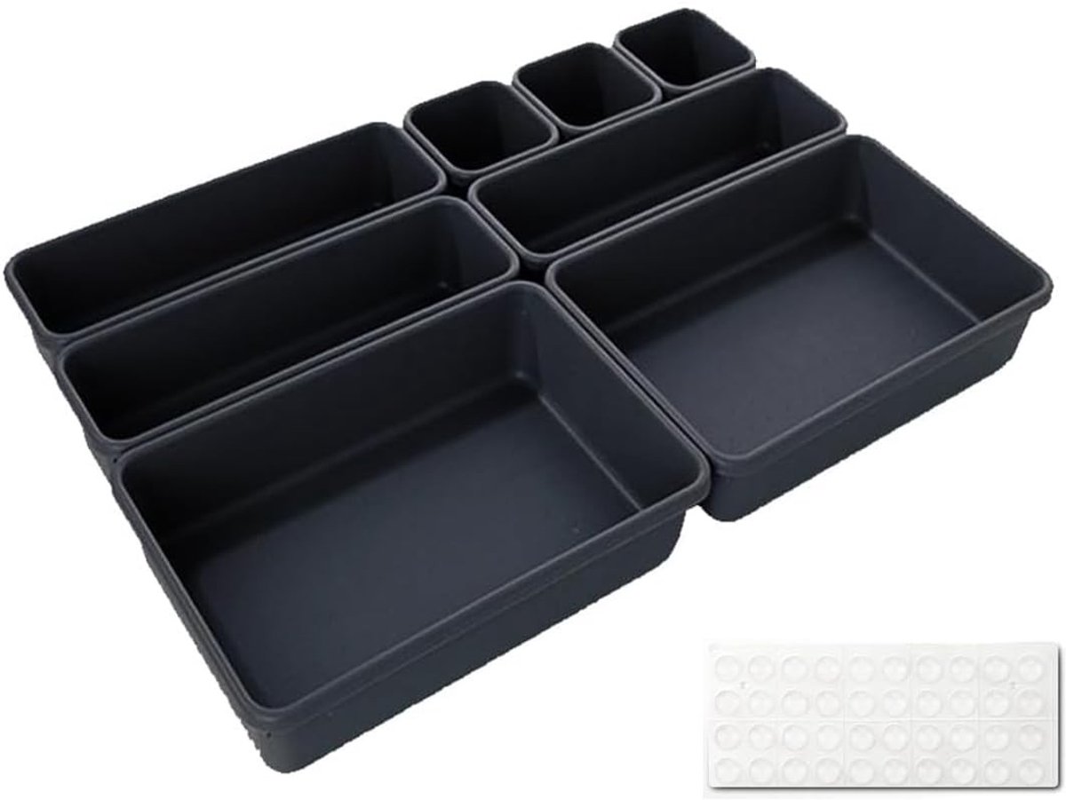 MTTproducts- Lade Organizer - Set van 8 - Plastic Lade Organizer - Organizer voor Keuken/Bureau - Antislip Siliconen Matten - Opbergdoos voor Tidy Drawers