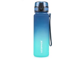 Drinkfles UZSPACE Waterfles -500 ml – BPA-Vrije Tritan Waterfles – 100% Lekvrij – Herbruikbare Sportfles met 1-Klik Deksel – Voor School, Sport & Kantoor – Blauw Groen