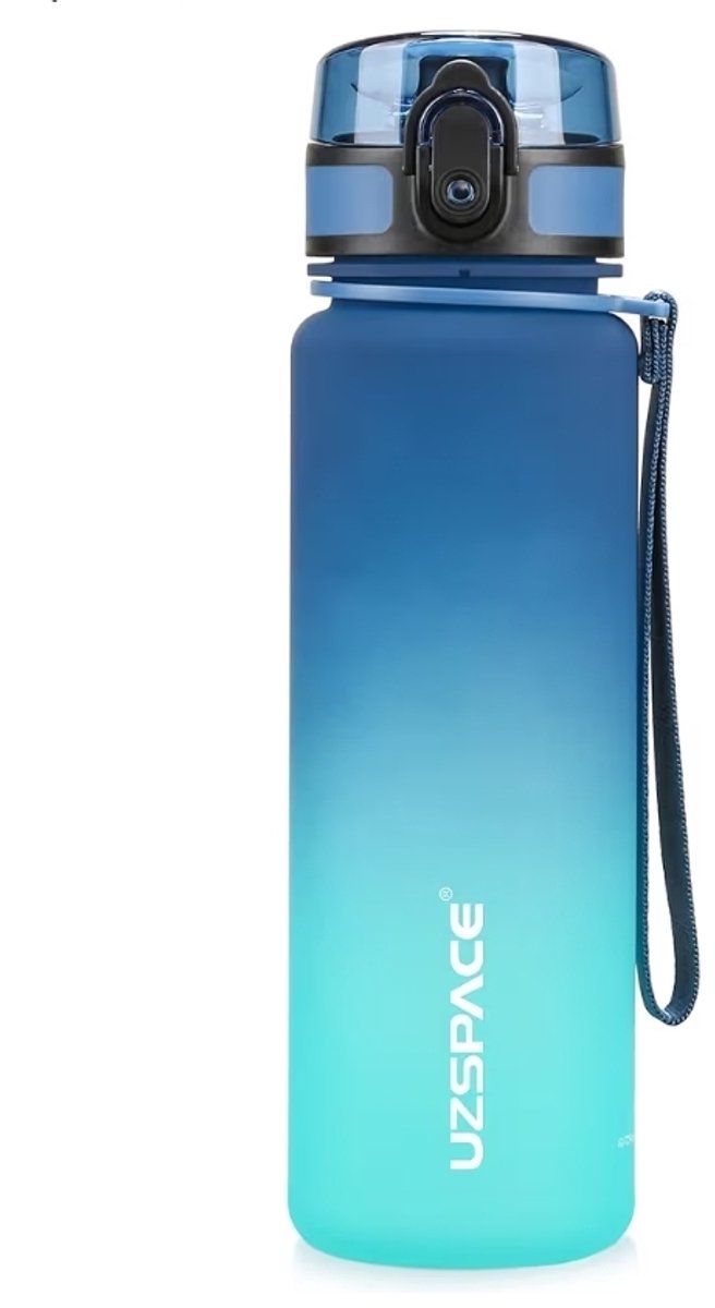 Drinkfles UZSPACE Waterfles -500 ml – BPA-Vrije Tritan Waterfles – 100% Lekvrij – Herbruikbare Sportfles met 1-Klik Deksel – Voor School, Sport & Kantoor – Blauw Groen