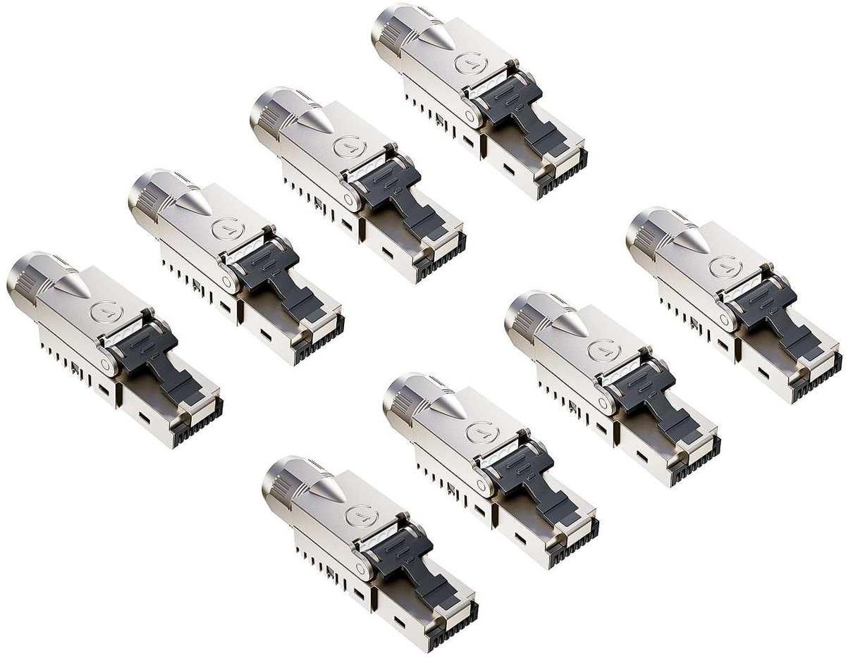 Netwerk Plug - RJ45 Connector - Kabel Installatie - Gereedschapsloos Monteren - 8 Stuks - Metaal