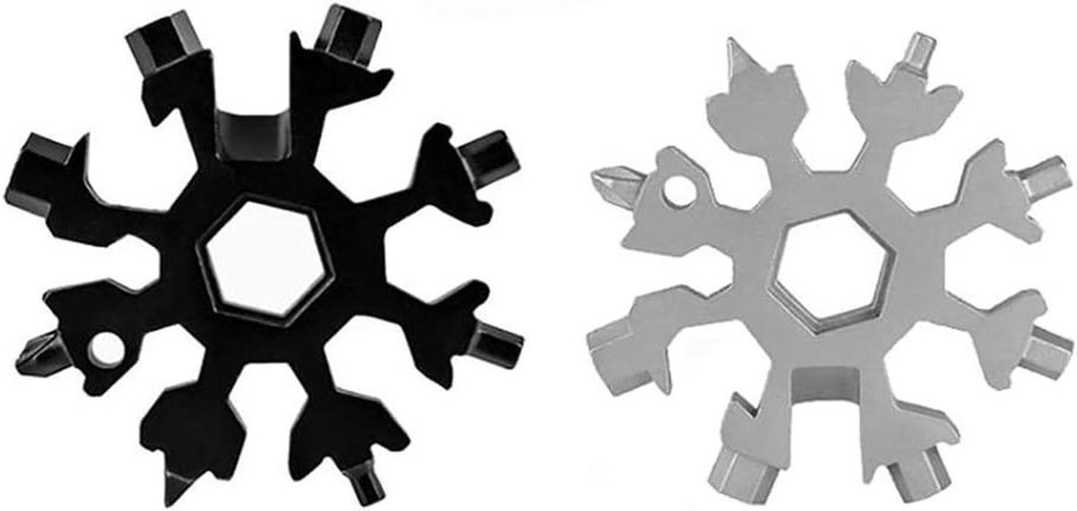Sneeuwvlok Multitool - 18 in 1 gereedschap - Outdoor activiteiten - Roestvrij staal - 6.4 cm - Zwart wit