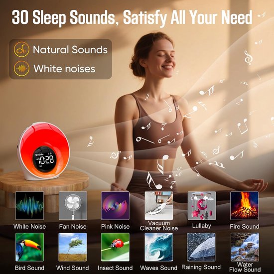 Wekker met Zonsopgang Simulatie - Wake-up Light Nachtlamp - Rustig Wakker Worden - 14 Kleuren Verlichting — afbeelding 2