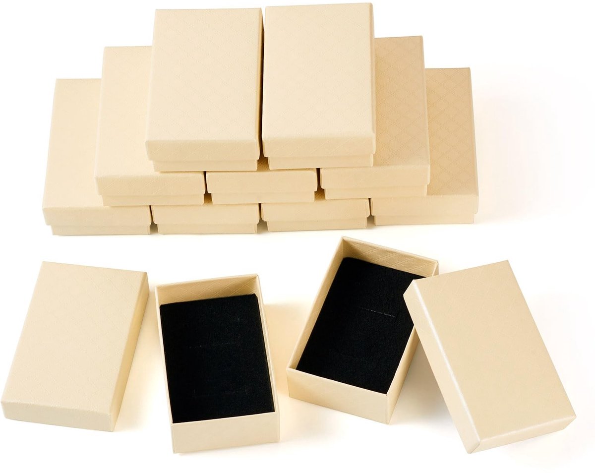 Cosensi- Sieraden Doos 12 Stuks - Rechthoekige Geschenkdozen - Kartonnen Dozen - Ruit Print - Inclusief Spons Binnenin - 51x81x26 mm