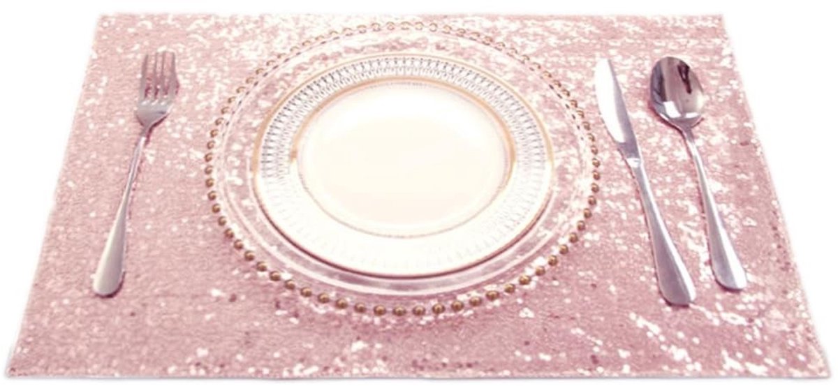 Cosensi- Placemat Set van 2 - Effen Placemat met Pailletten - Hittebestendig - Afwasbaar - 30 x 45 cm - Geschikt voor Binnen/Buiten - Tafelmat