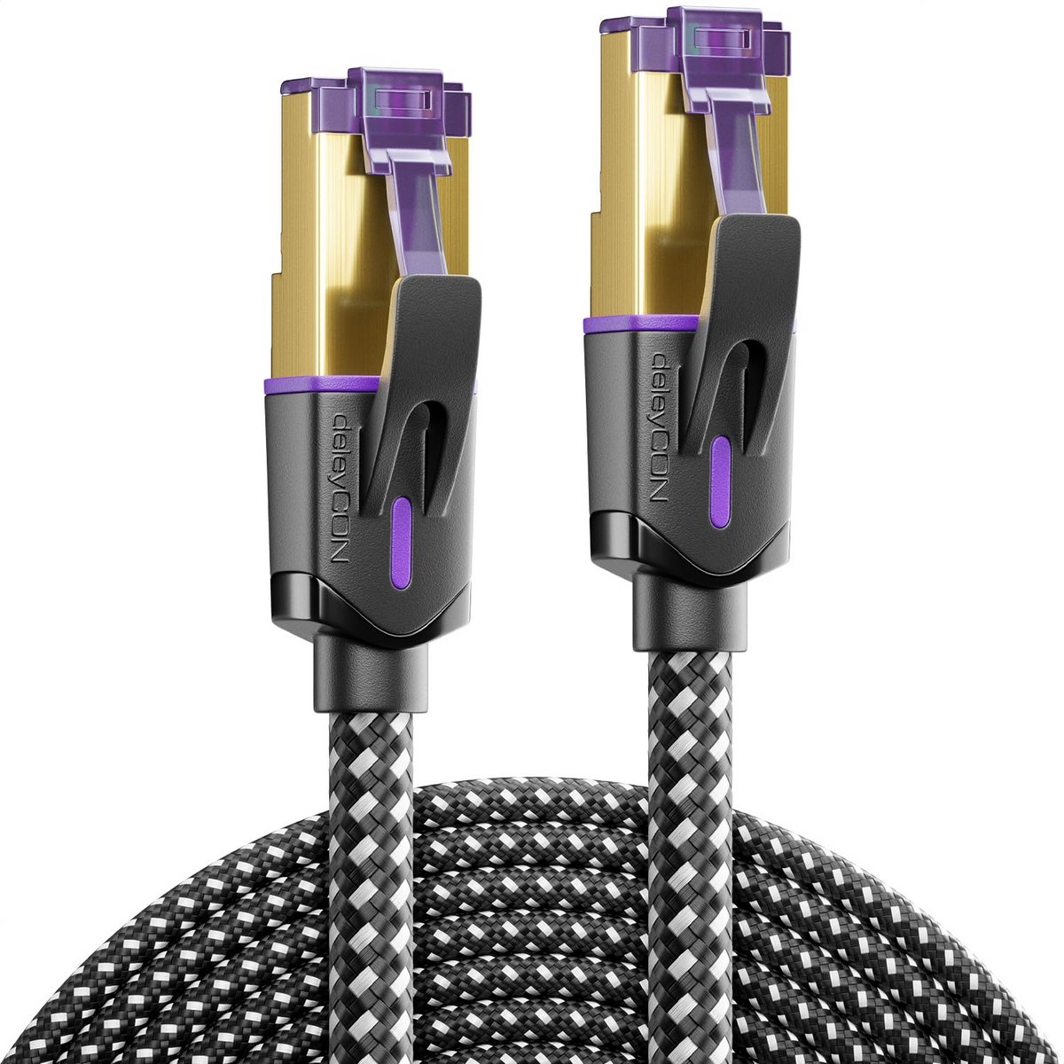 2m CAT7 Patch Cable Nylon (10 Gbit/s, S/FTP Shielding, Copper) Gigabit Network Cable, Ethernet Cable Cable RJ45 Plug POE CAT 7 LAN for PC PS5 Router, Modem, TV Switch, Laptop - Black