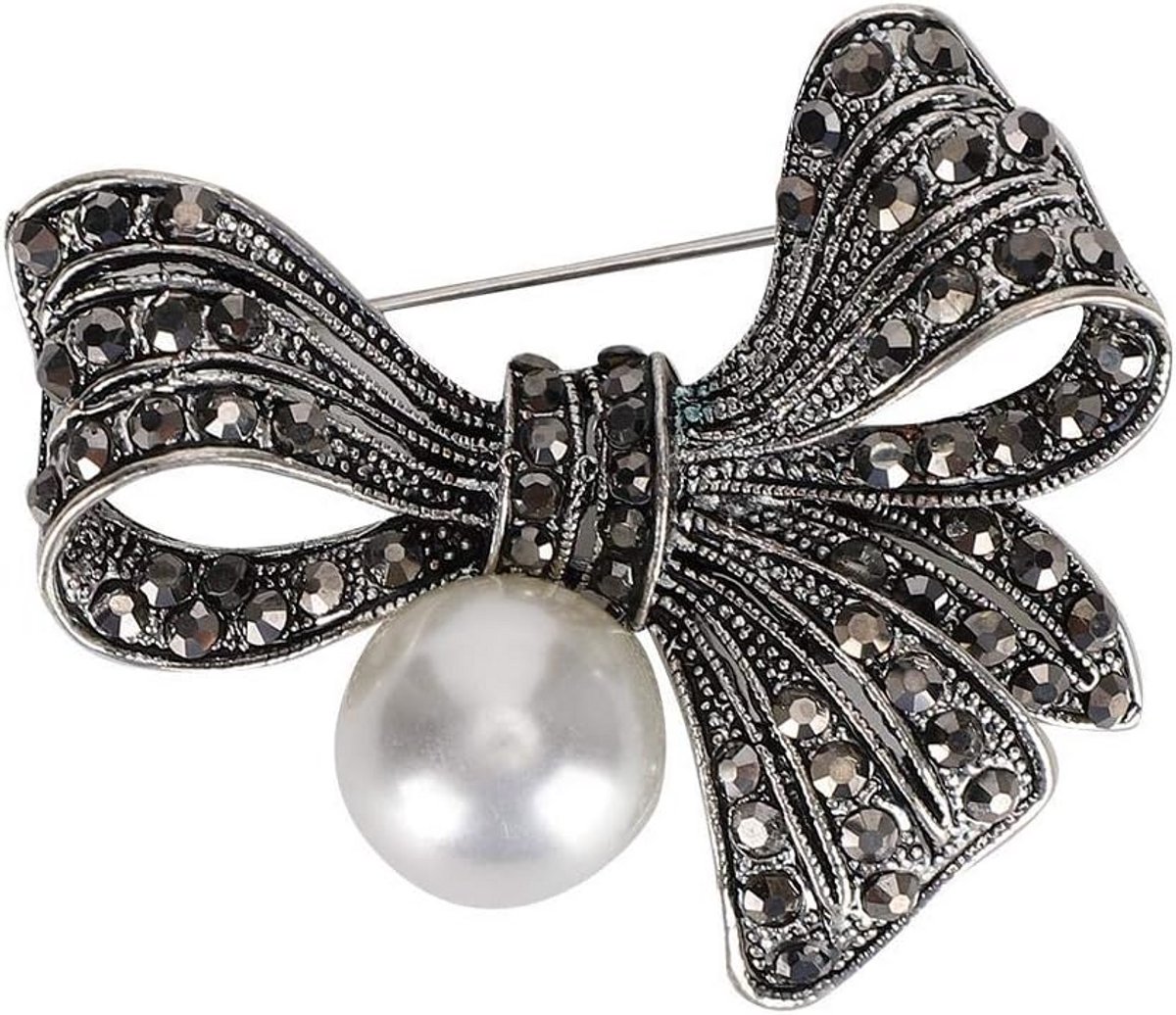 Vintage Bloem Broche, Zwart Zilverkleurige Legering, Decoratieve Sjaalspeld voor Dames Kleding, Model 2039