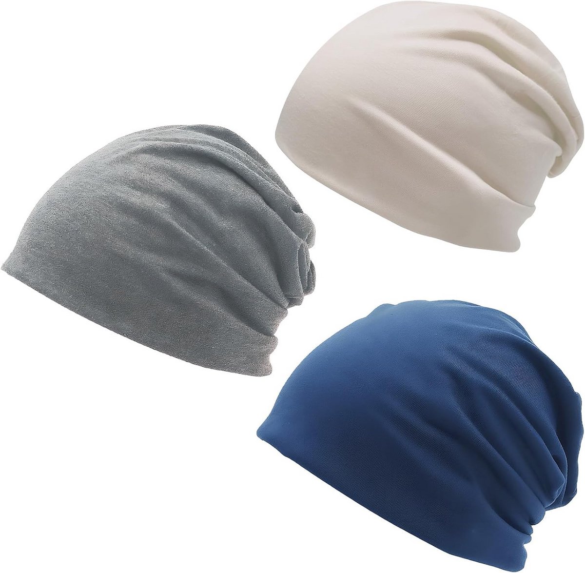 Slouchy Beanie Mutsen 3 Stuks - Lichte Zomerhoofddeksels voor Dames en Heren, Chemo- en Slaapmuts