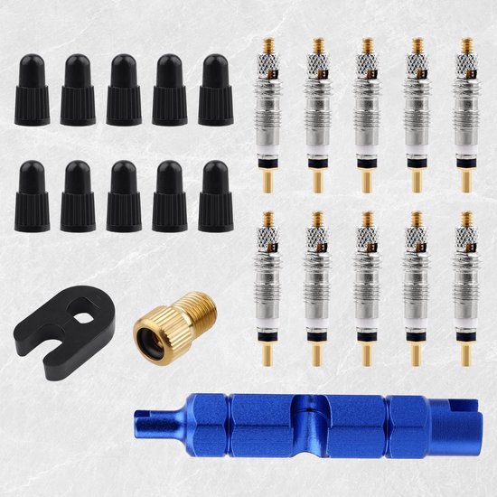 Presta Ventielkern Reparatieset voor Tubeless Race- en MTB-banden - Inclusief Ventielkernen, Doppen, Schroeven en Gereedschap — afbeelding 2