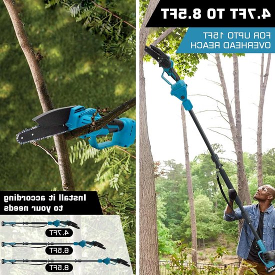 Krachtige 2-in-1 Accu Takkenzaag en Snoeischaar met Telescopische Handgreep tot 4,5 m Hoogte, Ideaal voor Tuinonderhoud en Snoeien — afbeelding 3