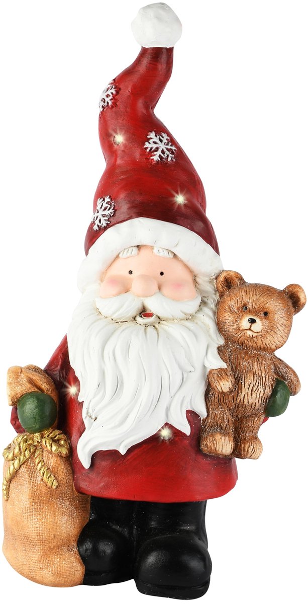Dekoratief | Santa staand m/beertje/zak, magnesium, LED, 23x15x45cm | A265624