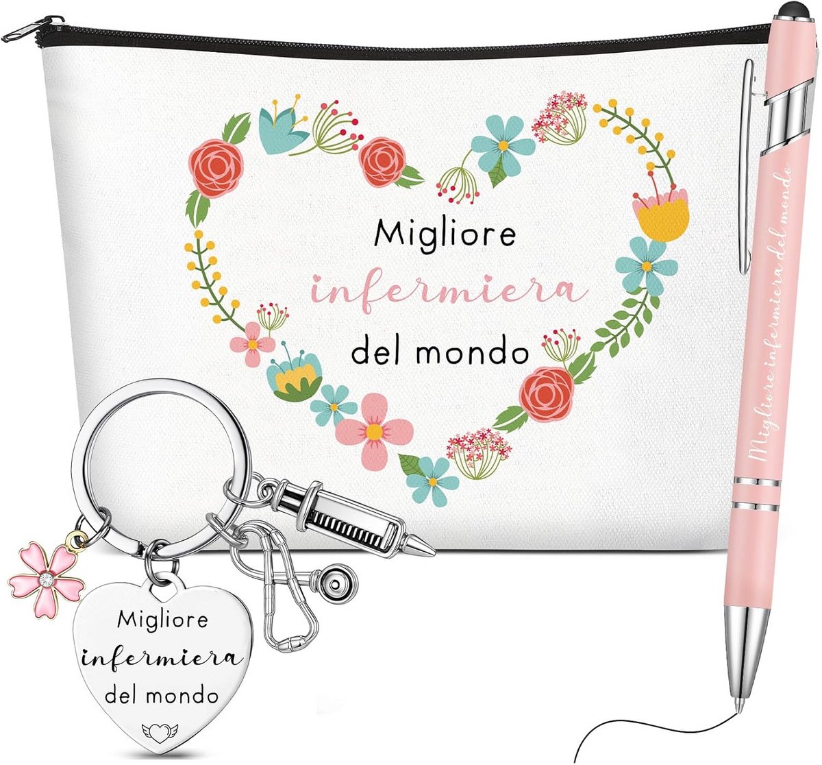 Cadeauset Verpleegkundige: Cosmetische Tas, Sleutelhanger en Motiverende Pen
