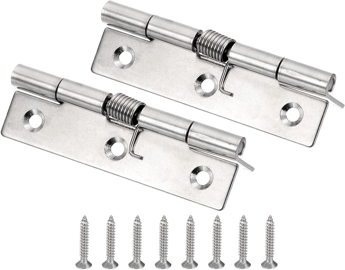Lente Geladen Scharnieren 4" van 304 RVS - 2 Stuks Zelfsluitende Kleine Deur Scharnieren met Schroeven voor Kabinet Deuren en Meubeltoepassingen