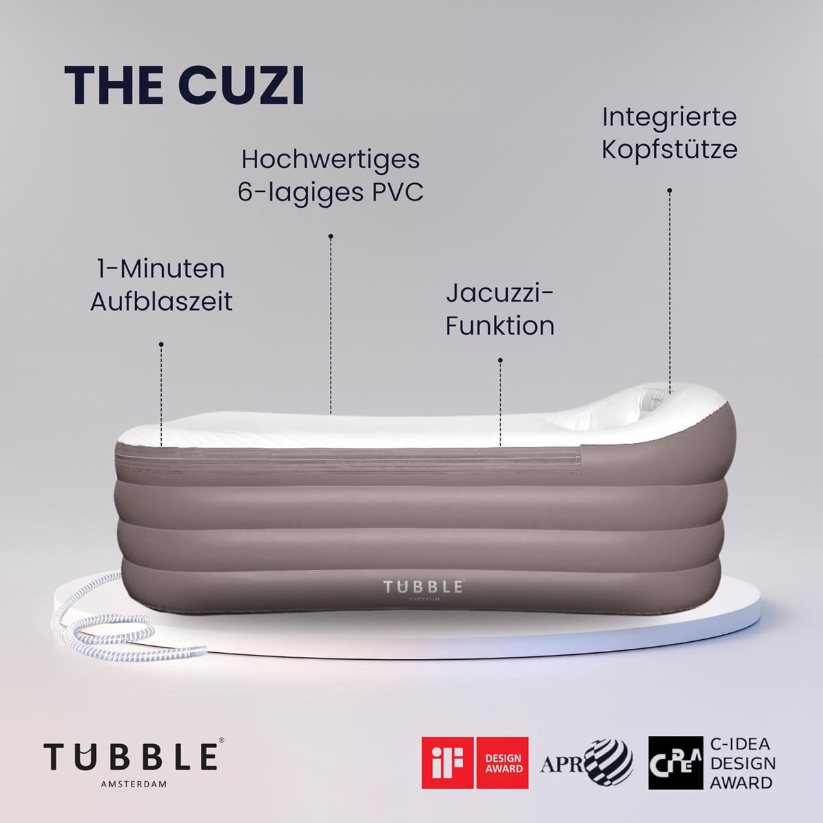 Opblaasbare Whirlpool Spa Badkuip 2-Persoons – House&Garden Luxe Cuzi Taupe Jacuzzi 255L met 3 Bubbelstanden, Verwarmde Luchtcirculatie, Draagbare Opvouwbare Hot Tub voor Binnen & Buiten – Snelle Installatie Wellness Spa