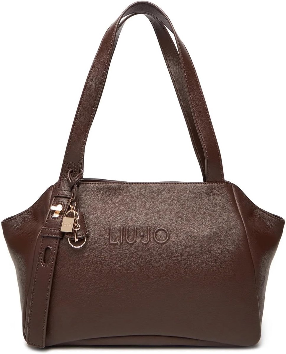 Leren schoudertas voor dames in bruin met gouden details