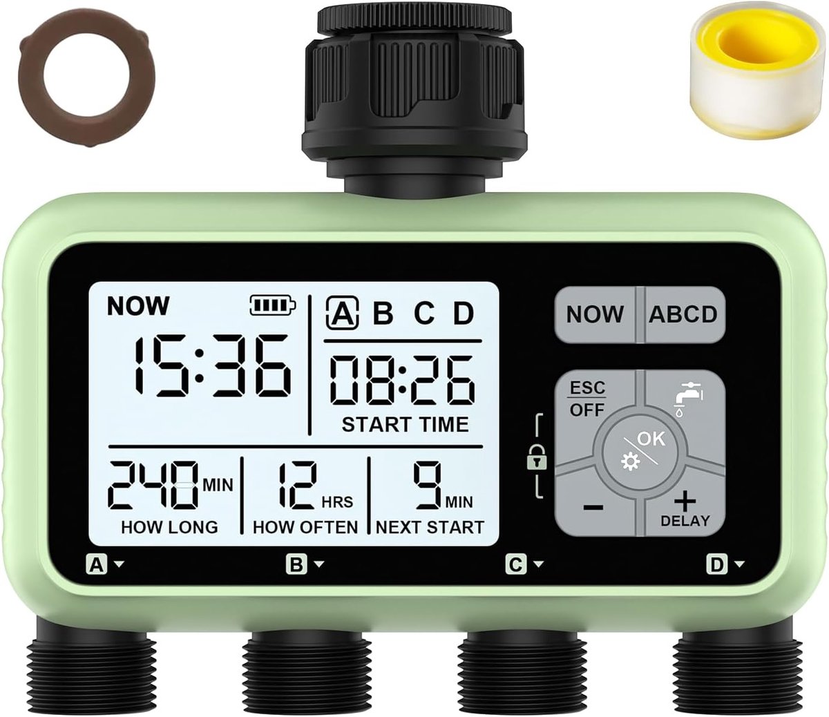 Programmeerbare Water Timer met 4 Uitgangen voor Tuinslang en Irrigatie