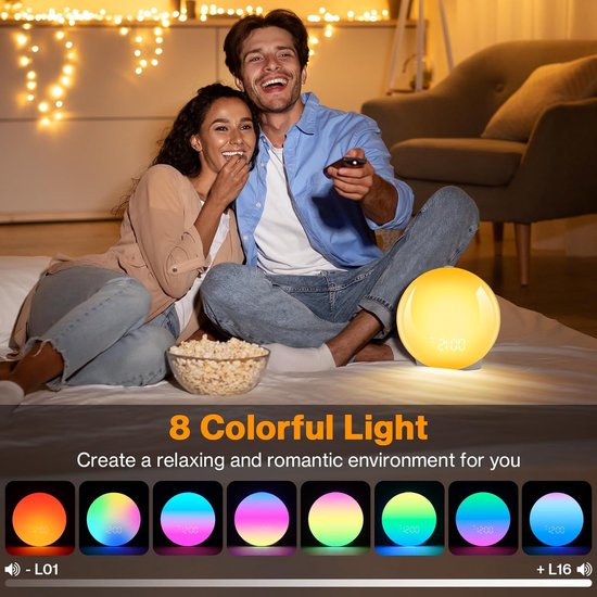 Wake Up Light - Alarm Klok - Aangename Start - Zonsopgang Simulatie - 8 Kleuren - Full Screen van Wake-up Light — afbeelding 2