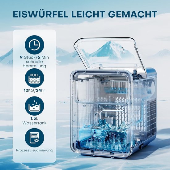 IJsblokjesmachine - IJsmaker - Dranken Koelen - Zelfreinigend - 12 kg per dag - Zwart — afbeelding 2