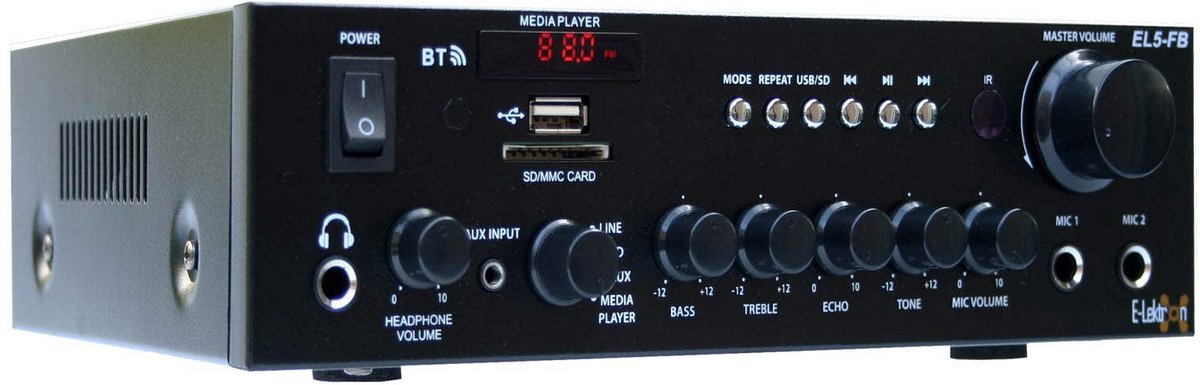 E-Lektron EL5-FB - Stereo versterker - Met Bluetooth en karaokefunctie - USB en SD mediaspeler