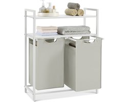 VASAGLE - Wasmand - Wassorteerder - 2 Vakken - 2 Planken - Uittrekbare en Afneembare Waszak - 92 L