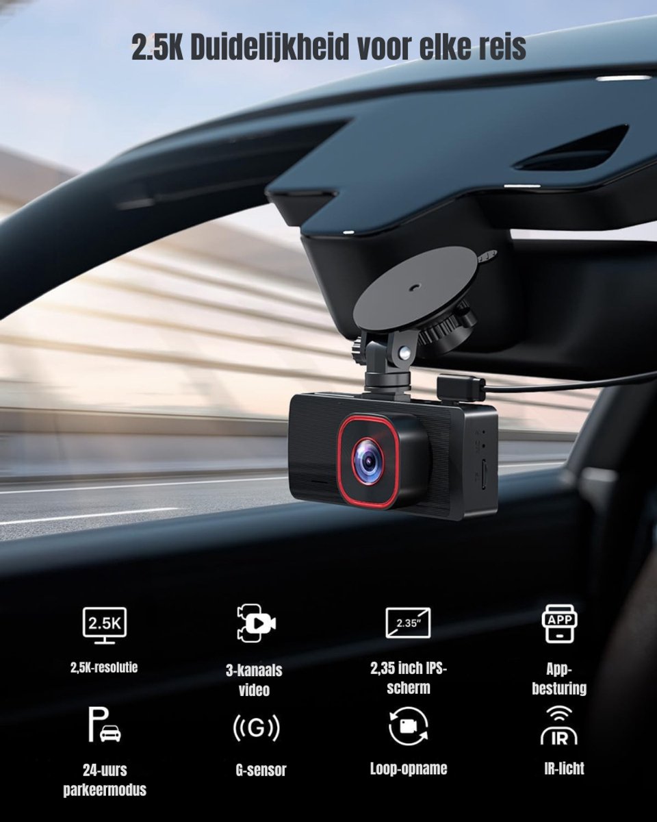 TIM® Dual Dashcam - Dashcam Voor Auto 1080p - Voor en Achter Camera – Zwart - 9cm x 11cm x 5cm – foto 3