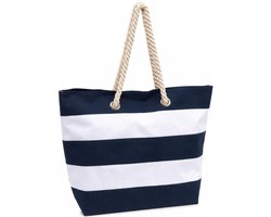 Strandtas Alicante - gestreept blauw/wit - 47 x 14 x 34 cm - Beach bag - shopper - klittenbandsluiting