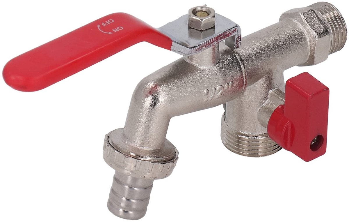 Dailygoods - Cosensi - Dailygoods - Dailygoody - Waterkraan - Dubbele Klep - Duurzaam Zinklegering - Rood - Tuin en Wasmachine - Handige irrigatieoplossing - Geschikt voor alle buitenrui..
