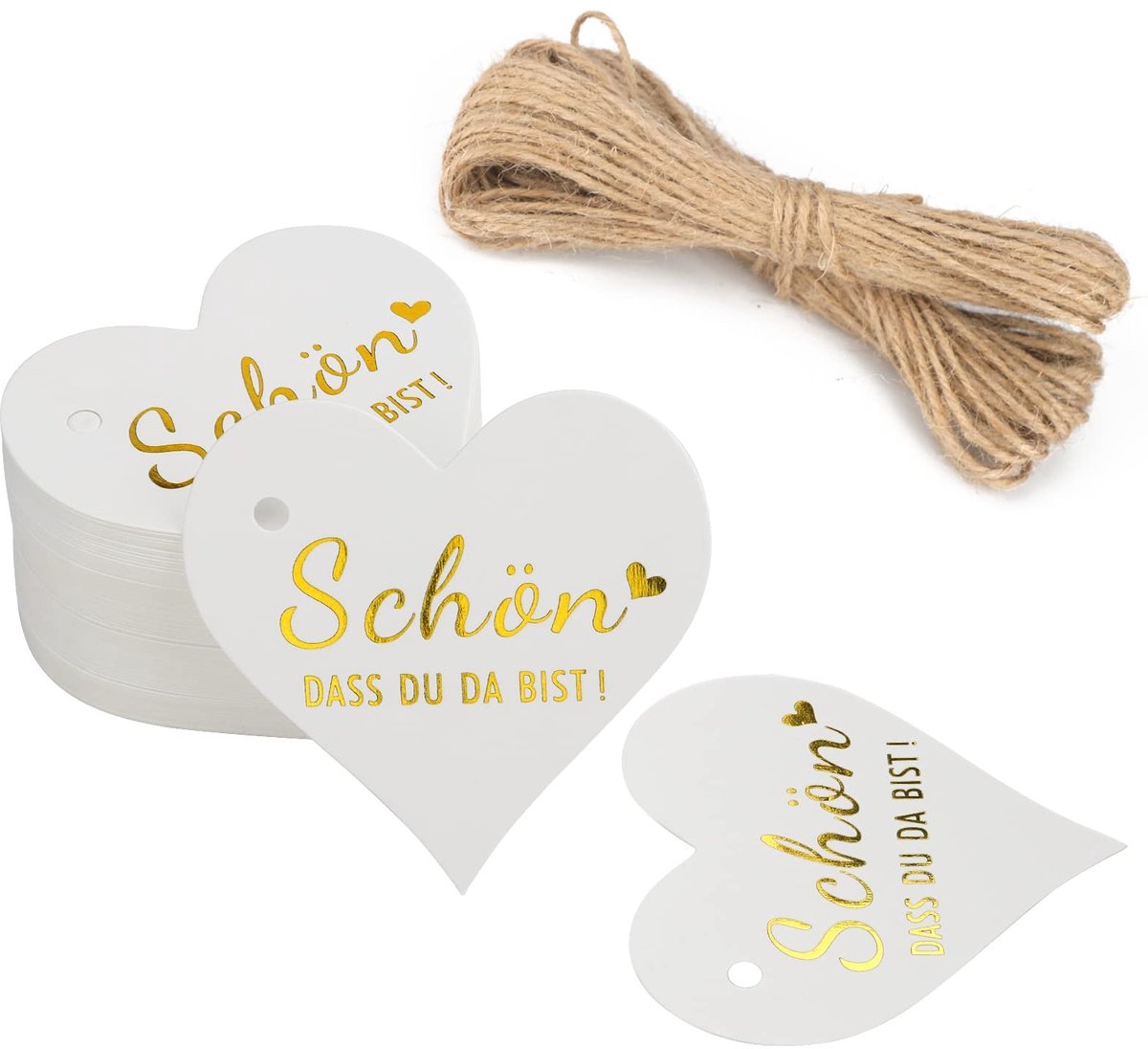 Dailygoods - Dailygoody - cadeauhanger - hartje - handgemaakt - 6 x 6 cm - voor bruiloft - witte papieren etiketten - geschikt voor gastgeschenken