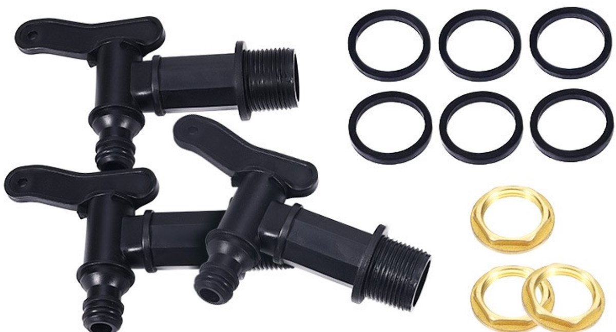 3 stuks - afvoerkraan - 3/4 Inch Plastic Vervangende Kranen - regenton kraan - uitloop kraan - home&garden - Met 25m'm - Met sluitringen en messing moeren - kraan opzetstuk - Voor Tank Regenton Regenton - Zwart