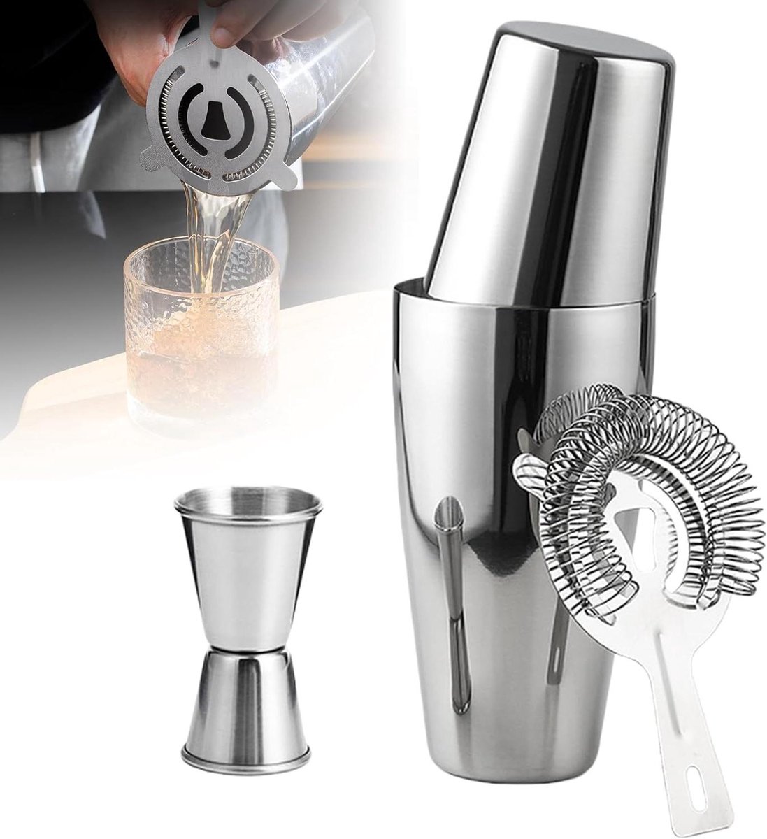 Roestvrij staal - Cocktail shaker set - Met maatbeker inclusief stamper - Mengset
