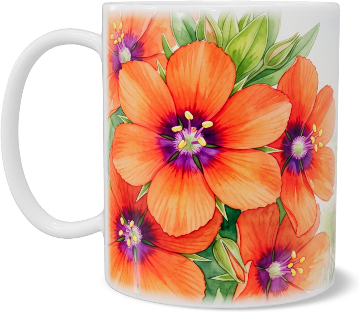 Mok met Rode Pimpernel - Anagallis arvensis - Aquarel Duinen