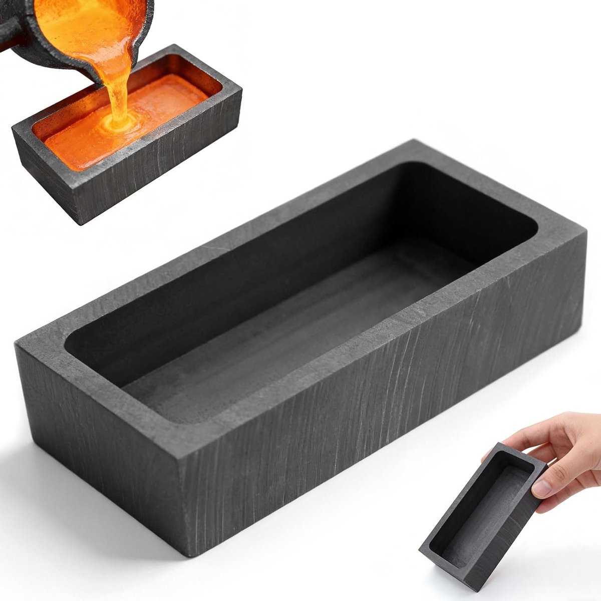 Gietvorm voor metalen, grafietstaafvorm 10 x 5 x 2,5 cm, ideaal voor goud, zilver en koper smelten, professionele laboratorium giettoepassingen
