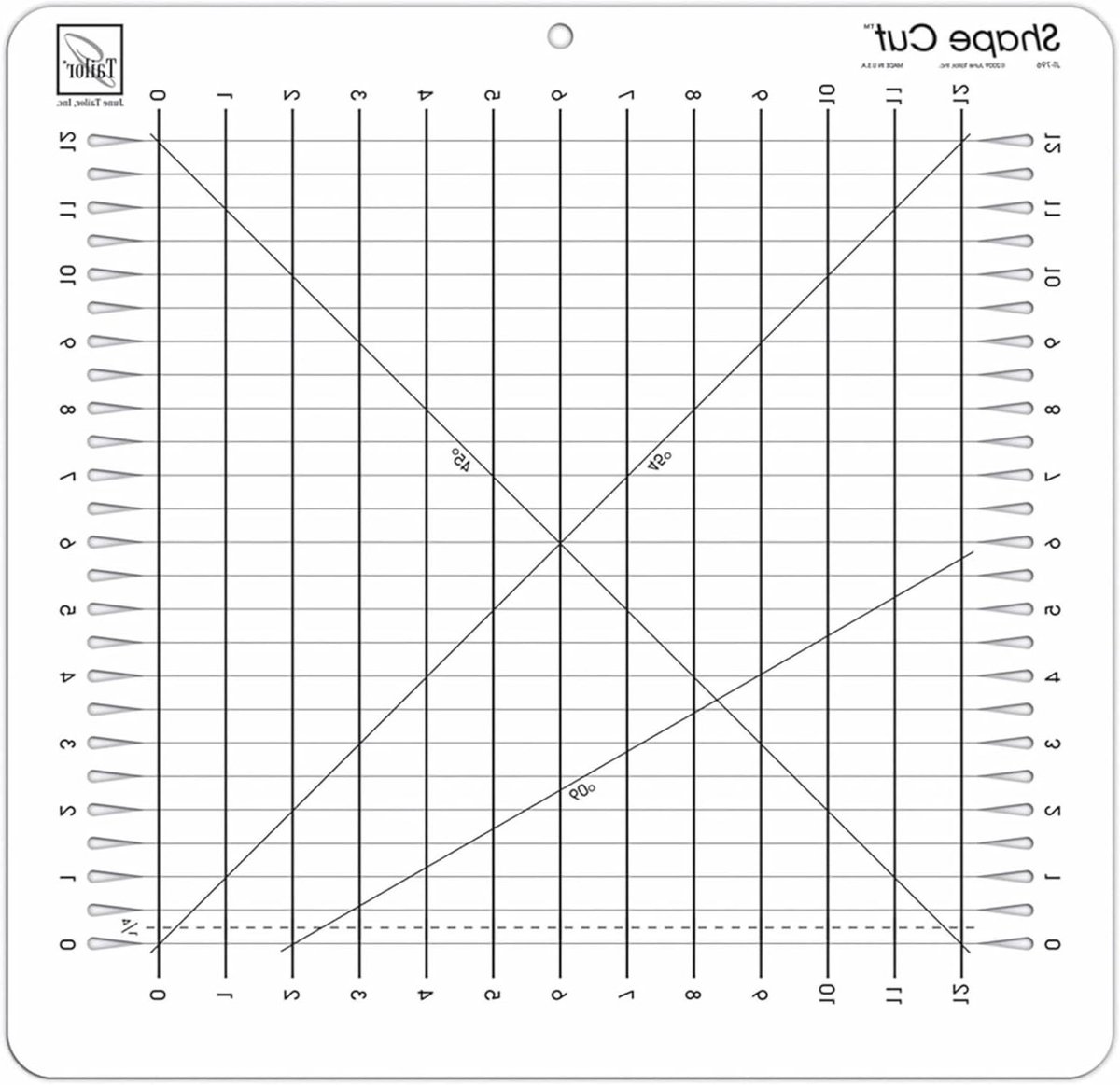 Vormgesneden liniaal - Stoffensnijder - Nauwkeurig snijden - Meerdere lagen tegelijk - 16 x 16.5 cm - Transparant