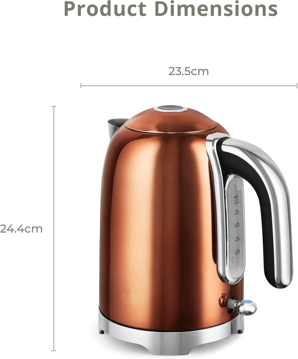 Swiss Haus® SWK2127 Waterkoker - 1.7L - 2200W – Retro Design – Kalkfilter – 360° Draaibare Basis – Kalkfilter - Koper — afbeelding 2