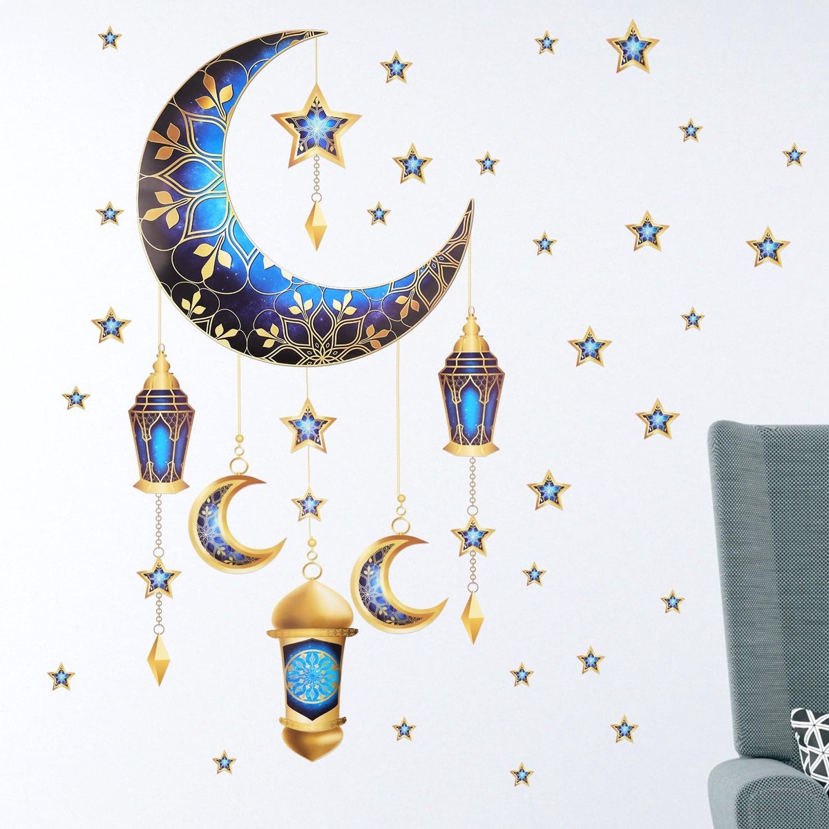 Allecto - Ramadan Muursticker - Eid Mubarak - Decoratieve Muurdecoratie - Multicolor - Islamitische Eid-Decoraties - Geschikt voor Muur - 39,8x60cm