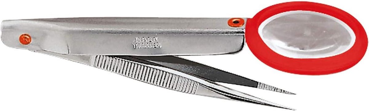 Vergrootpincet - Precisie pincet - Fijn werk - 3x vergroting - 80 mm lang - Zilver
