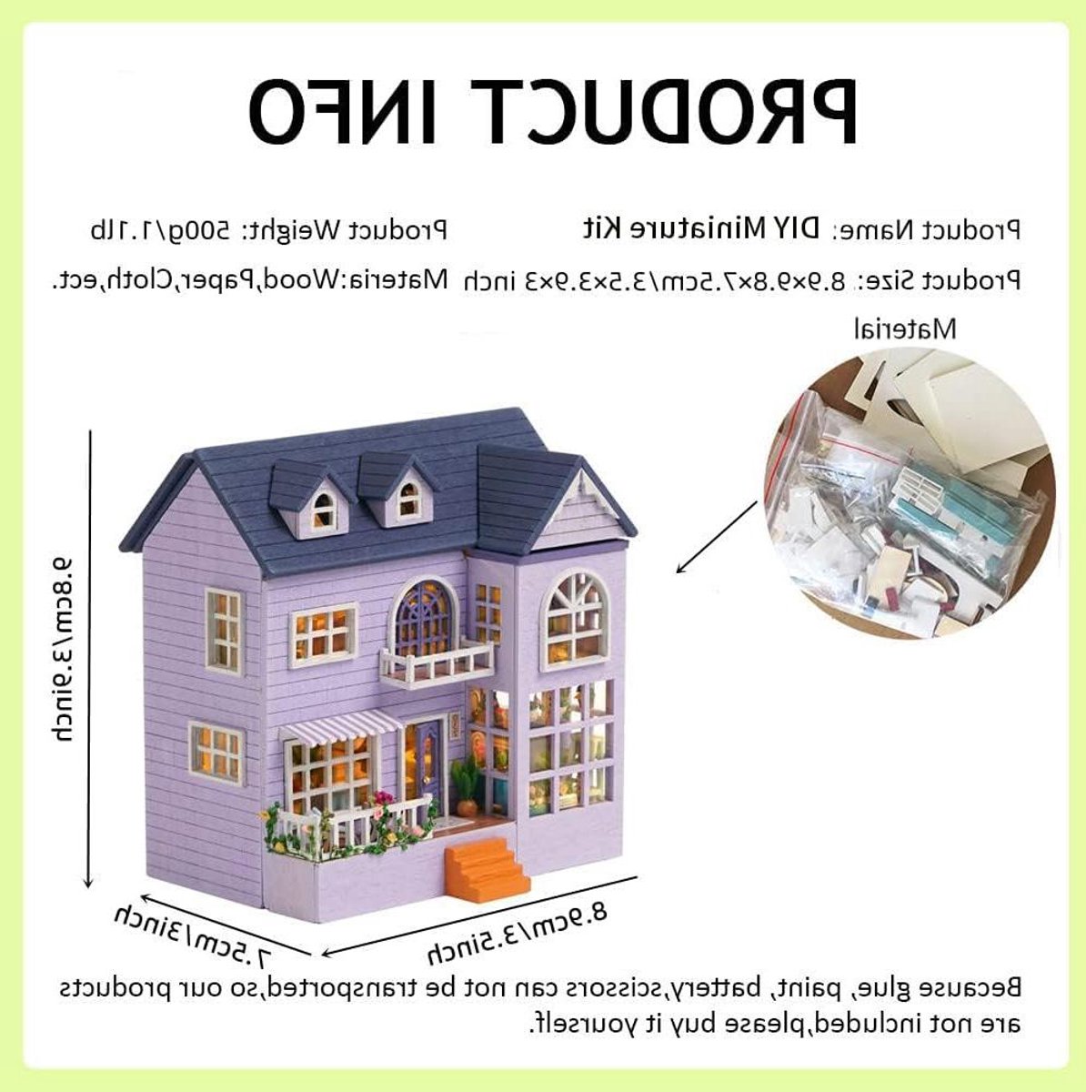 Poppenhuis Bouwpakket - Miniatuur Huisje Knutselen - Creatief Hobby - Meerlagige Openklapbare Zijkanten - 1:24 Schaal - Houtkleurig