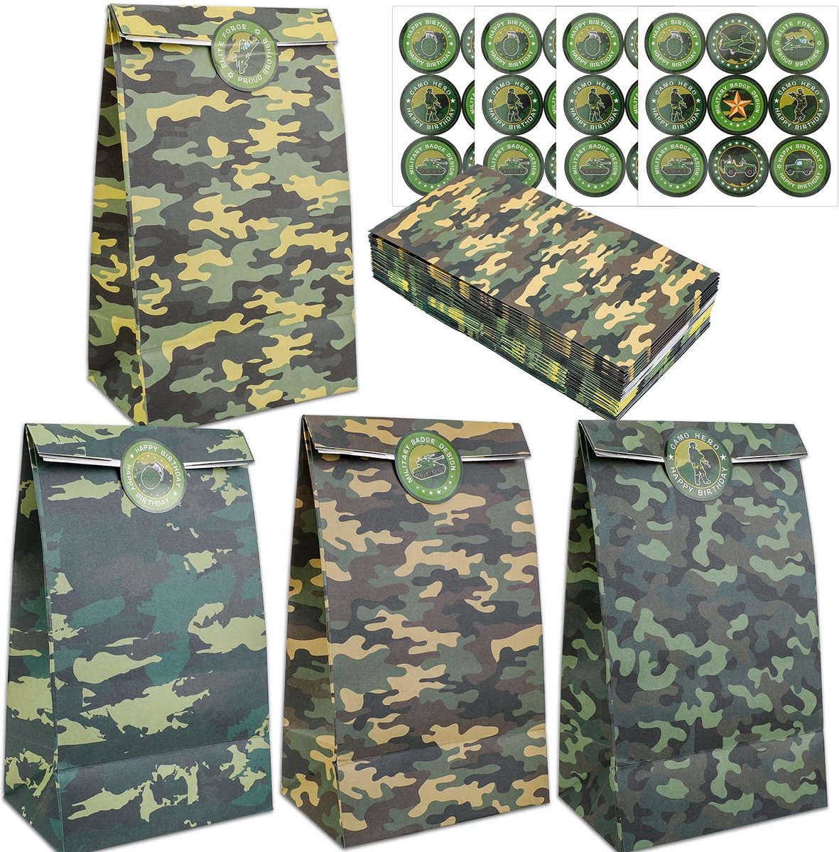 Store_8 - Camouflage traktatie zakken - 24 Pack - Unieke snoepzakken - Groen - Militair thema - Perfect voor verjaardagsfeestjes en babyshowers - K...