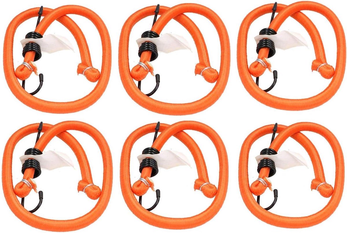 Bungee Koord met Haken - Elastisch Koord Spanband - Lading Zekeren - Afgeronde Kaphaken - 75 cm - Oranje