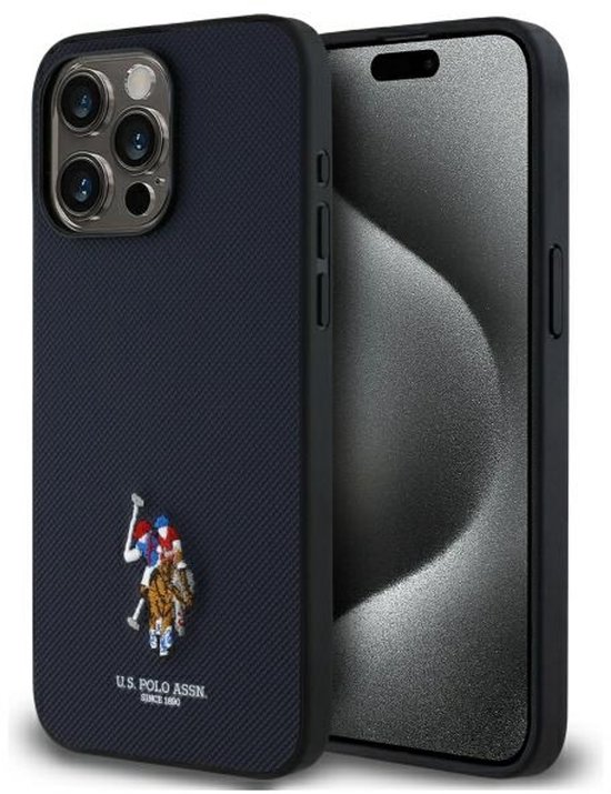 iPhone 15 Pro Max hoes blauw met borduurwerk, slank, krasbestendig, U.S. Polo Assn. bescherming
