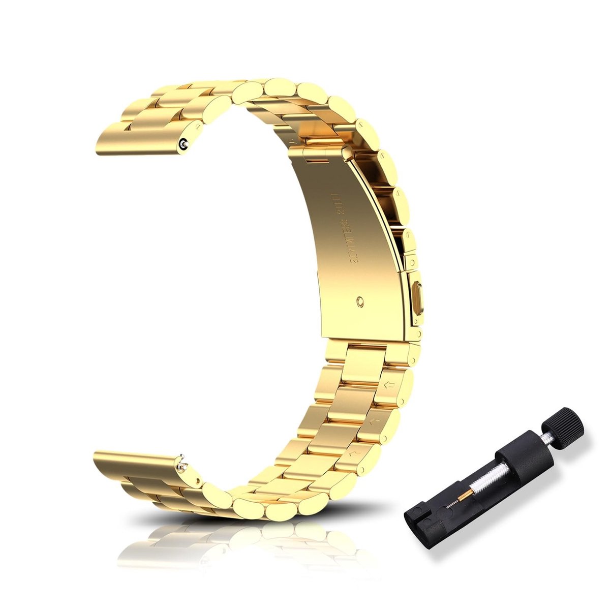 Allecto - Stalen Horlogeband - Vervangband 16 mm 18 mm 20 mm 22 mm - Snelle Montage - Gepolijst - Voor Mannen en Vrouwen - Goudkleurig